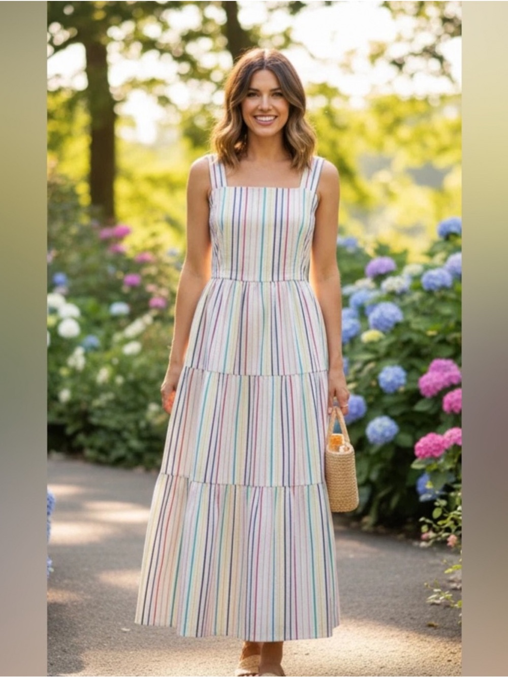 NWT J Crew Sleeveless Pastel Striped Midi Dress - Women
